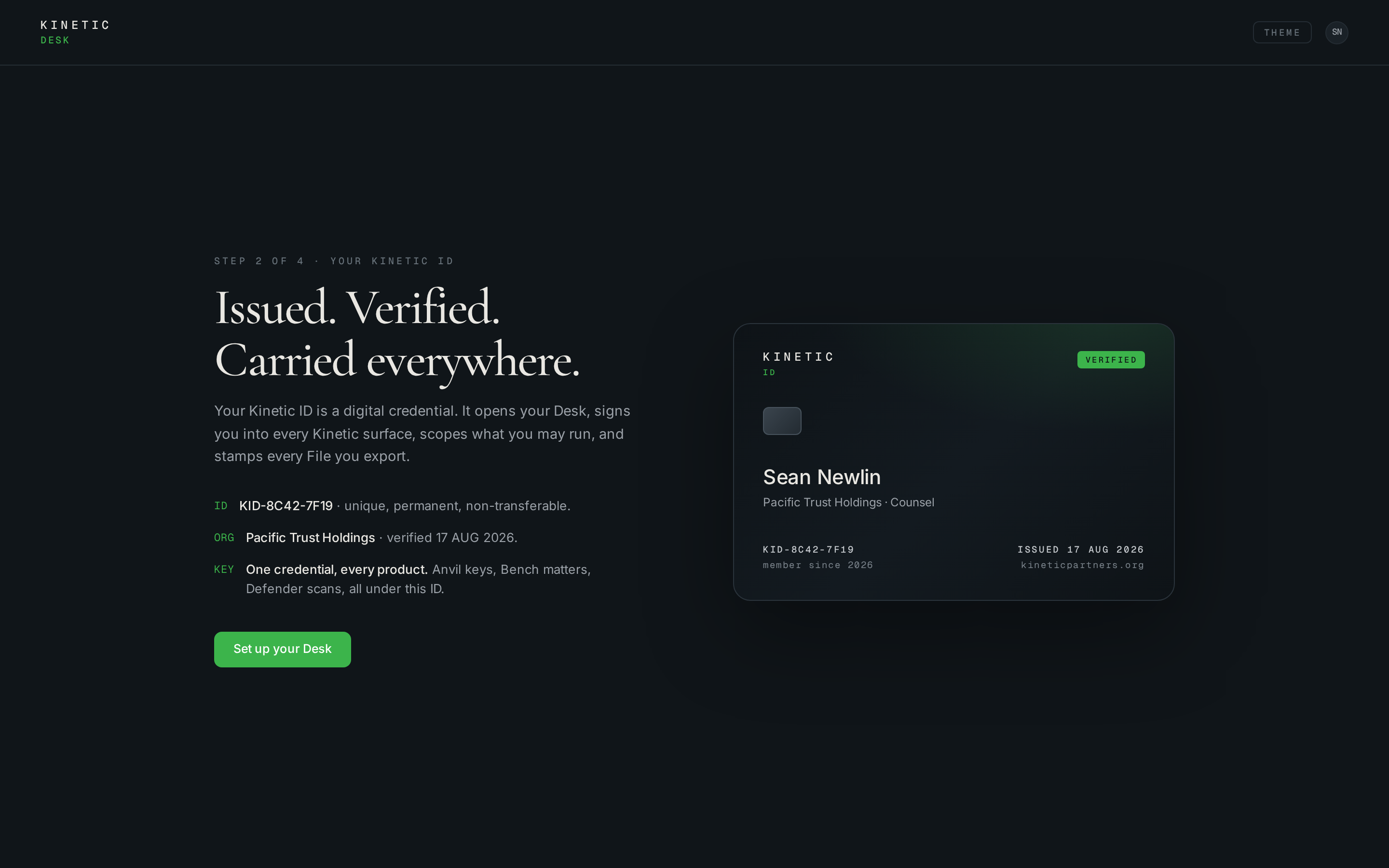 Kinetic ID screen